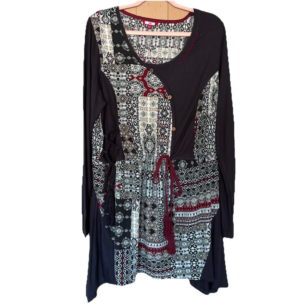 JOE BROWNS Patchwork PRINT HANKY HEM TUNIC DRESS Size 14 Mix Media Lagenlook